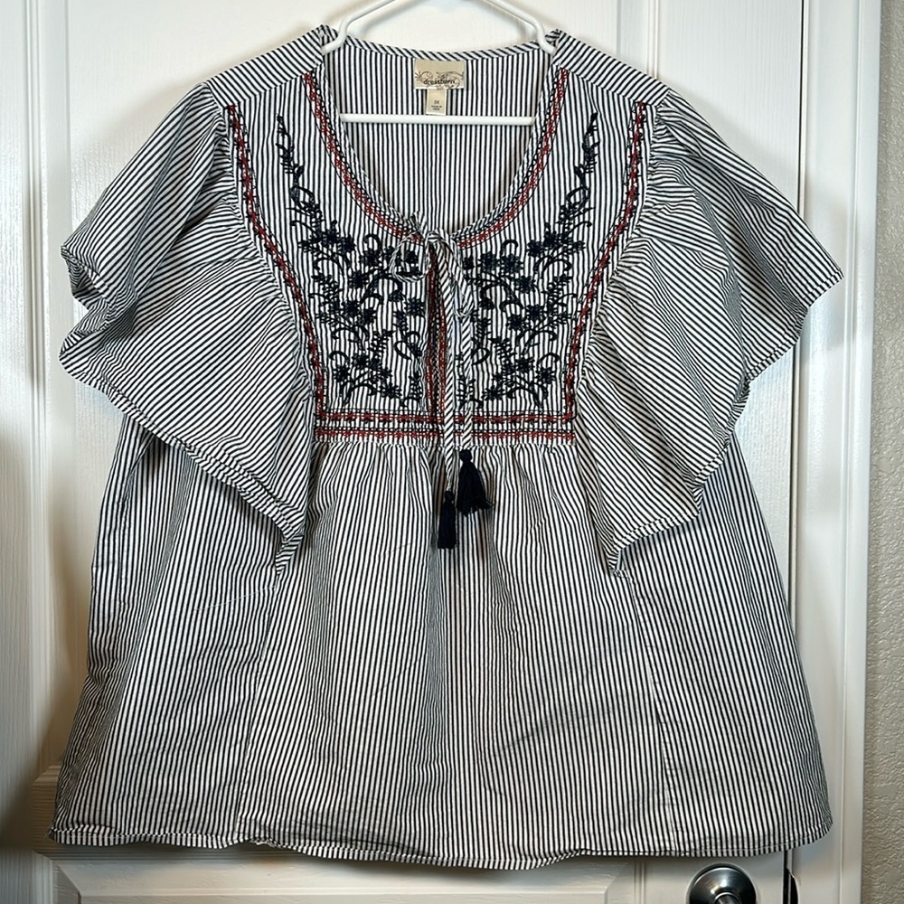 Plus Size Dressbarn Stripe Flutter Stripe Blouse Top Patriotic Size 3X EUC #7051 - Picture 2 of 9